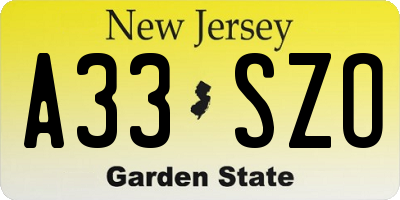 NJ license plate A33SZO