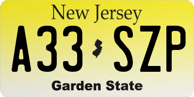 NJ license plate A33SZP