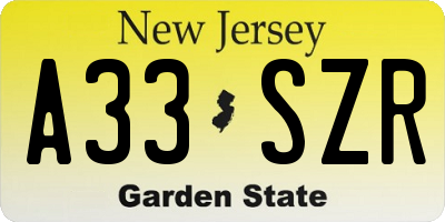 NJ license plate A33SZR