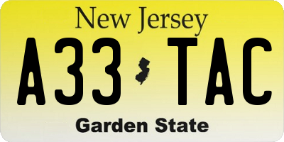 NJ license plate A33TAC