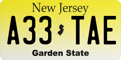 NJ license plate A33TAE