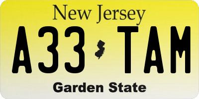 NJ license plate A33TAM
