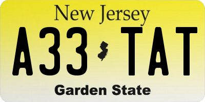 NJ license plate A33TAT