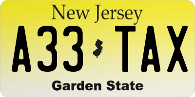 NJ license plate A33TAX