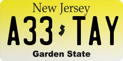 NJ license plate A33TAY