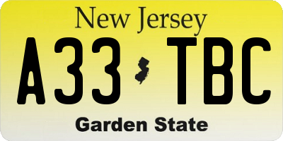NJ license plate A33TBC