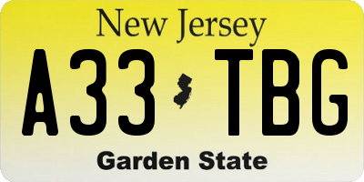 NJ license plate A33TBG