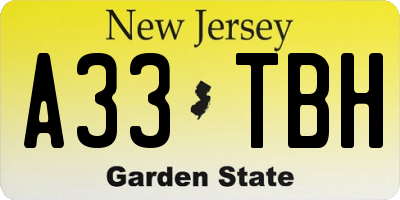 NJ license plate A33TBH