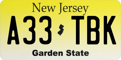 NJ license plate A33TBK