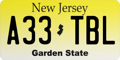 NJ license plate A33TBL