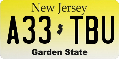 NJ license plate A33TBU