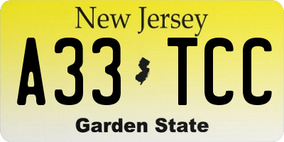 NJ license plate A33TCC