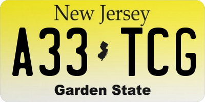 NJ license plate A33TCG