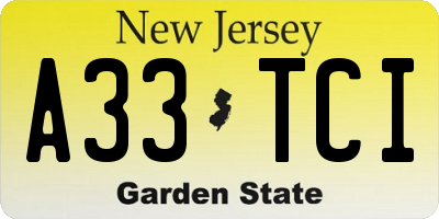 NJ license plate A33TCI