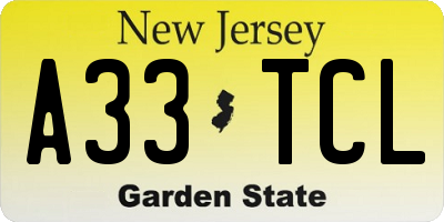 NJ license plate A33TCL