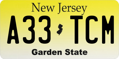 NJ license plate A33TCM