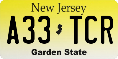 NJ license plate A33TCR