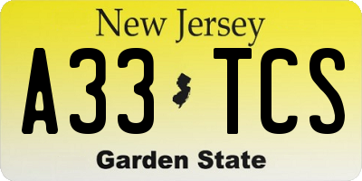 NJ license plate A33TCS