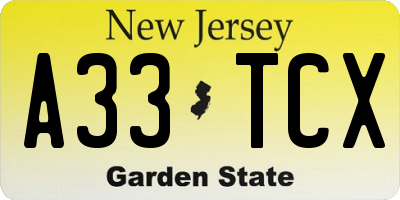 NJ license plate A33TCX
