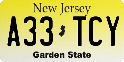 NJ license plate A33TCY