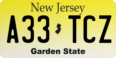 NJ license plate A33TCZ
