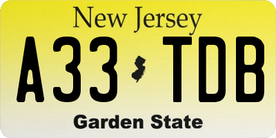 NJ license plate A33TDB