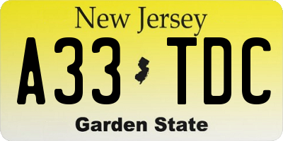 NJ license plate A33TDC