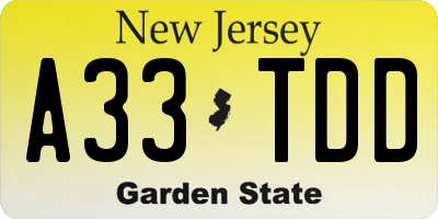 NJ license plate A33TDD