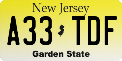 NJ license plate A33TDF