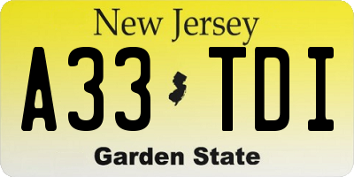 NJ license plate A33TDI
