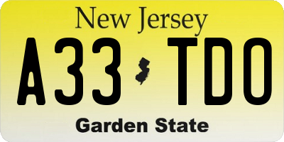 NJ license plate A33TDO