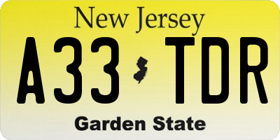 NJ license plate A33TDR