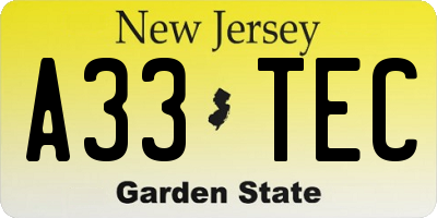 NJ license plate A33TEC