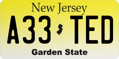 NJ license plate A33TED