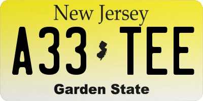 NJ license plate A33TEE