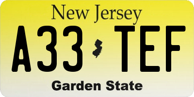 NJ license plate A33TEF