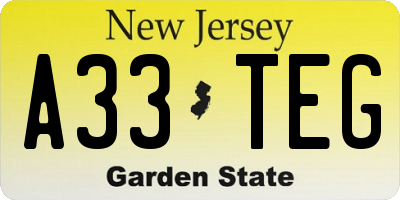 NJ license plate A33TEG