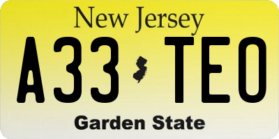NJ license plate A33TEO