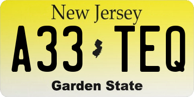 NJ license plate A33TEQ