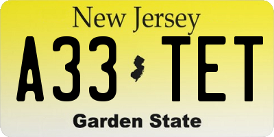 NJ license plate A33TET