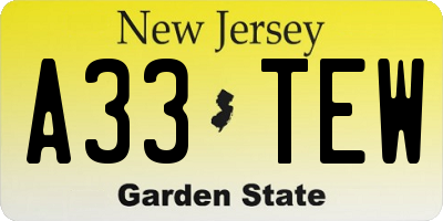 NJ license plate A33TEW
