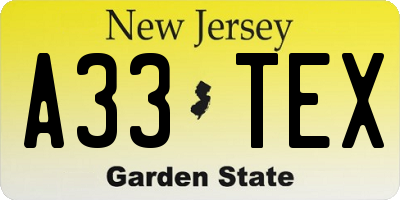 NJ license plate A33TEX
