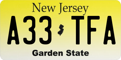NJ license plate A33TFA