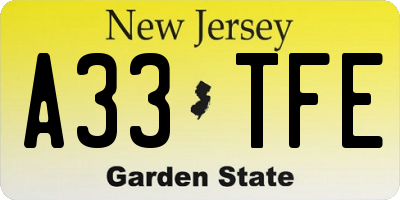 NJ license plate A33TFE
