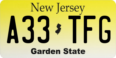 NJ license plate A33TFG
