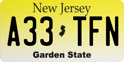 NJ license plate A33TFN