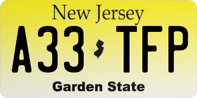 NJ license plate A33TFP