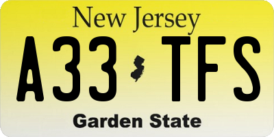NJ license plate A33TFS
