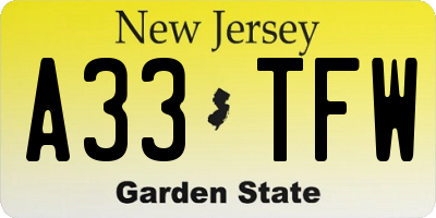 NJ license plate A33TFW