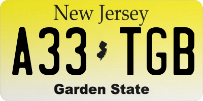 NJ license plate A33TGB